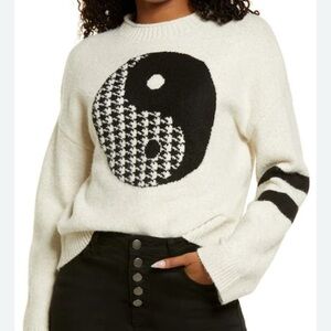 BP from Nordstrom GRAPHIC RECYCLED BLEND SWEATER IN IVORY- BLACK YING YANG Sz 2X